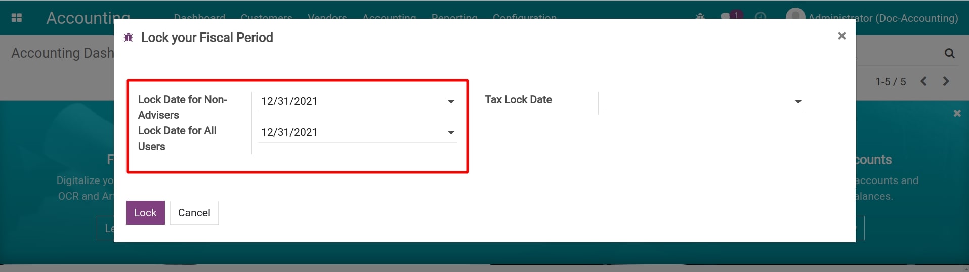 Enter Lock your Fiscal Period