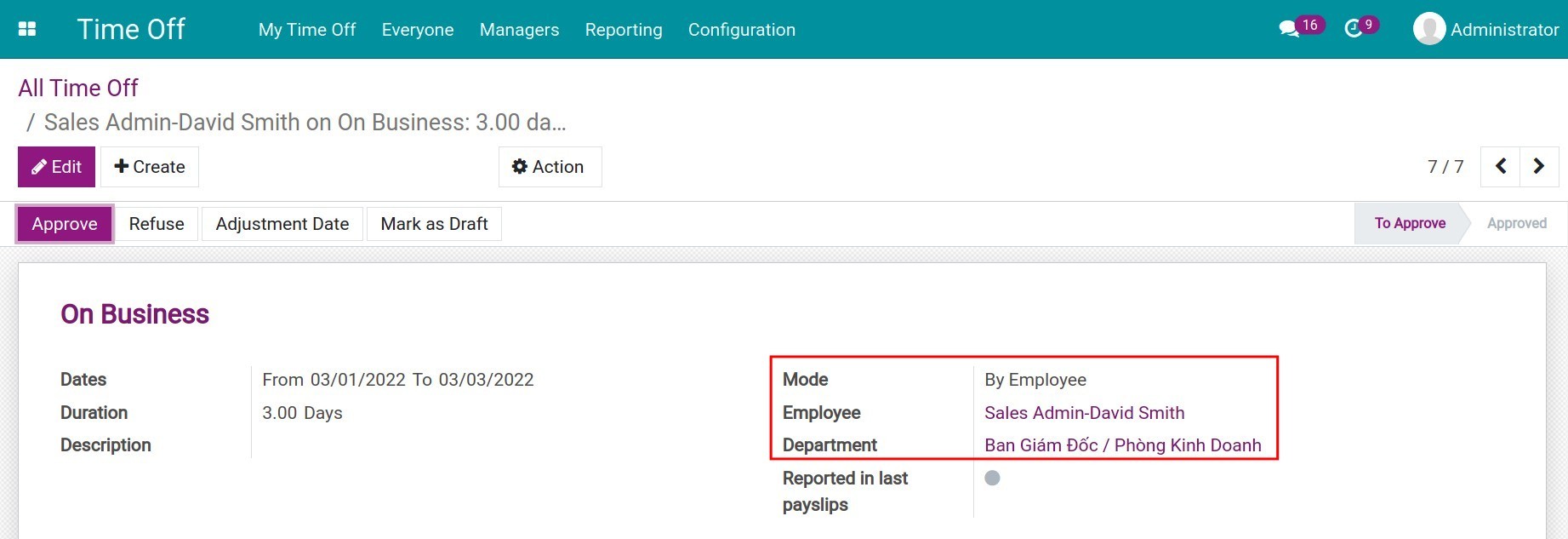 Select the mode for time off requests