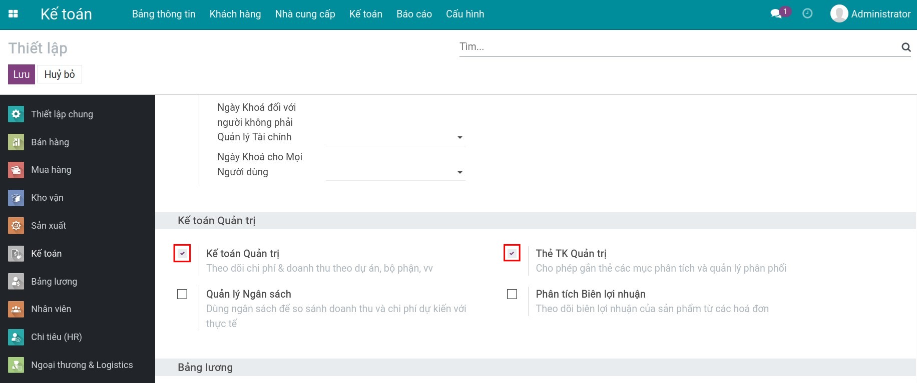 Kích hoạt kế toán quản trị - Kế toán Viindoo