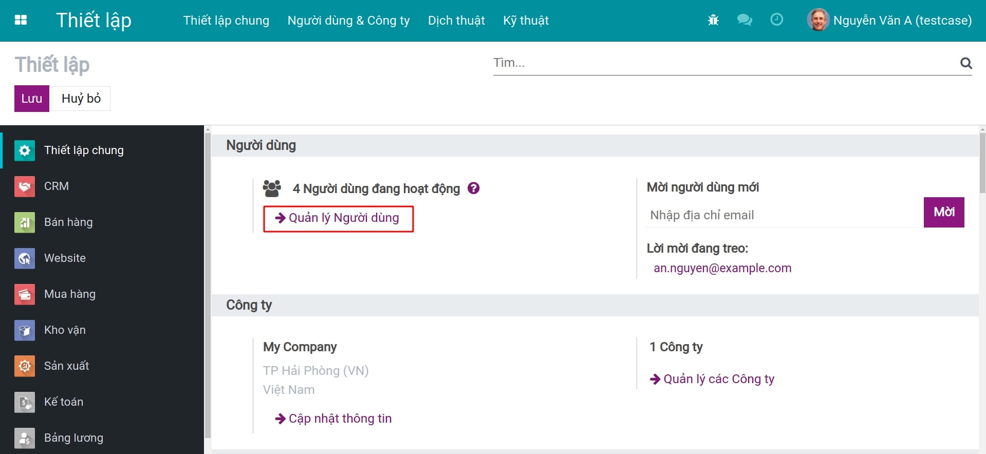 Truy cập giao diện quản lý người dùng