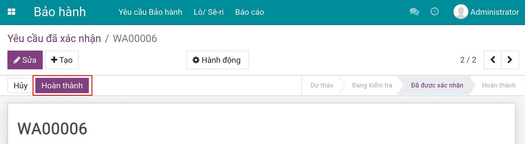Hoàn thành yêu cầu bảo hành