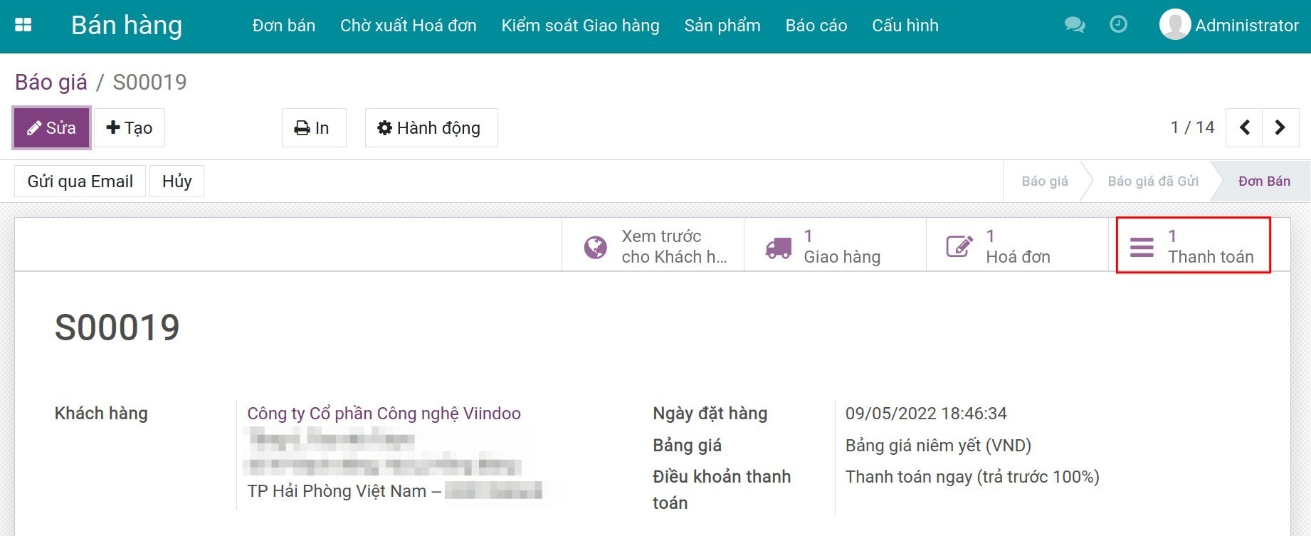 Ghi nhận thông tin phiếu thanh toán - Viindoo