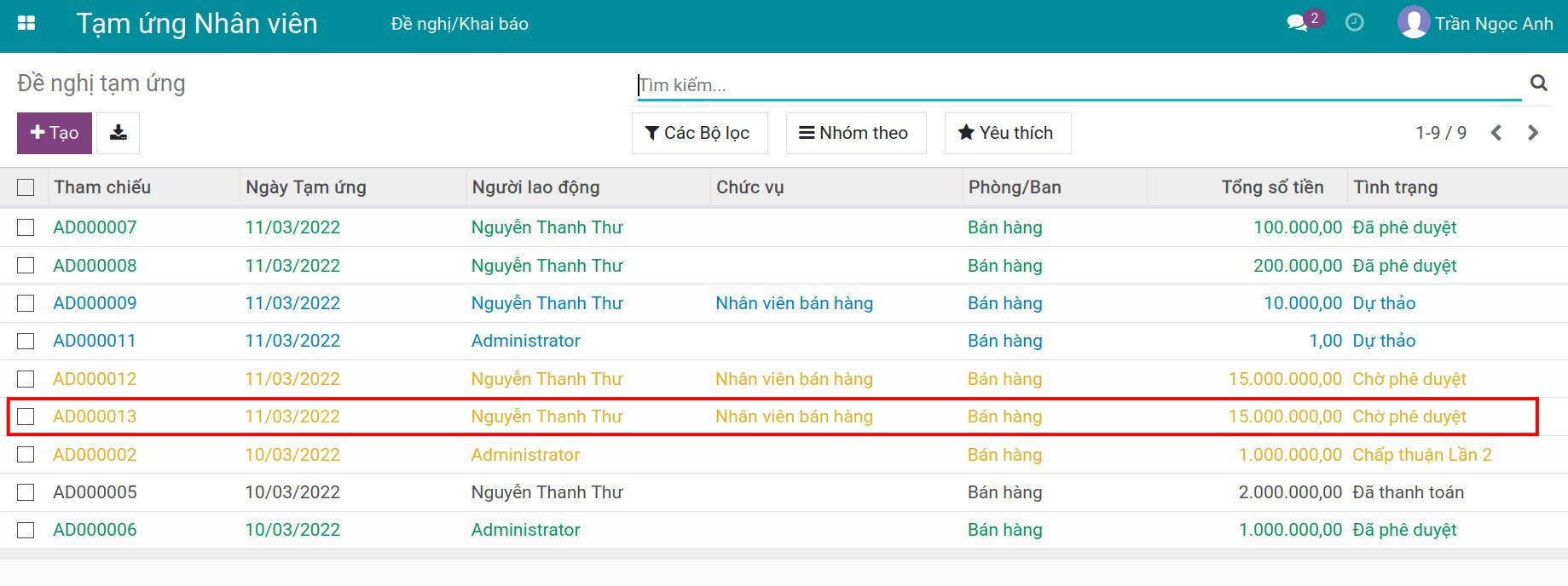 Tìm phiếu đề nghị