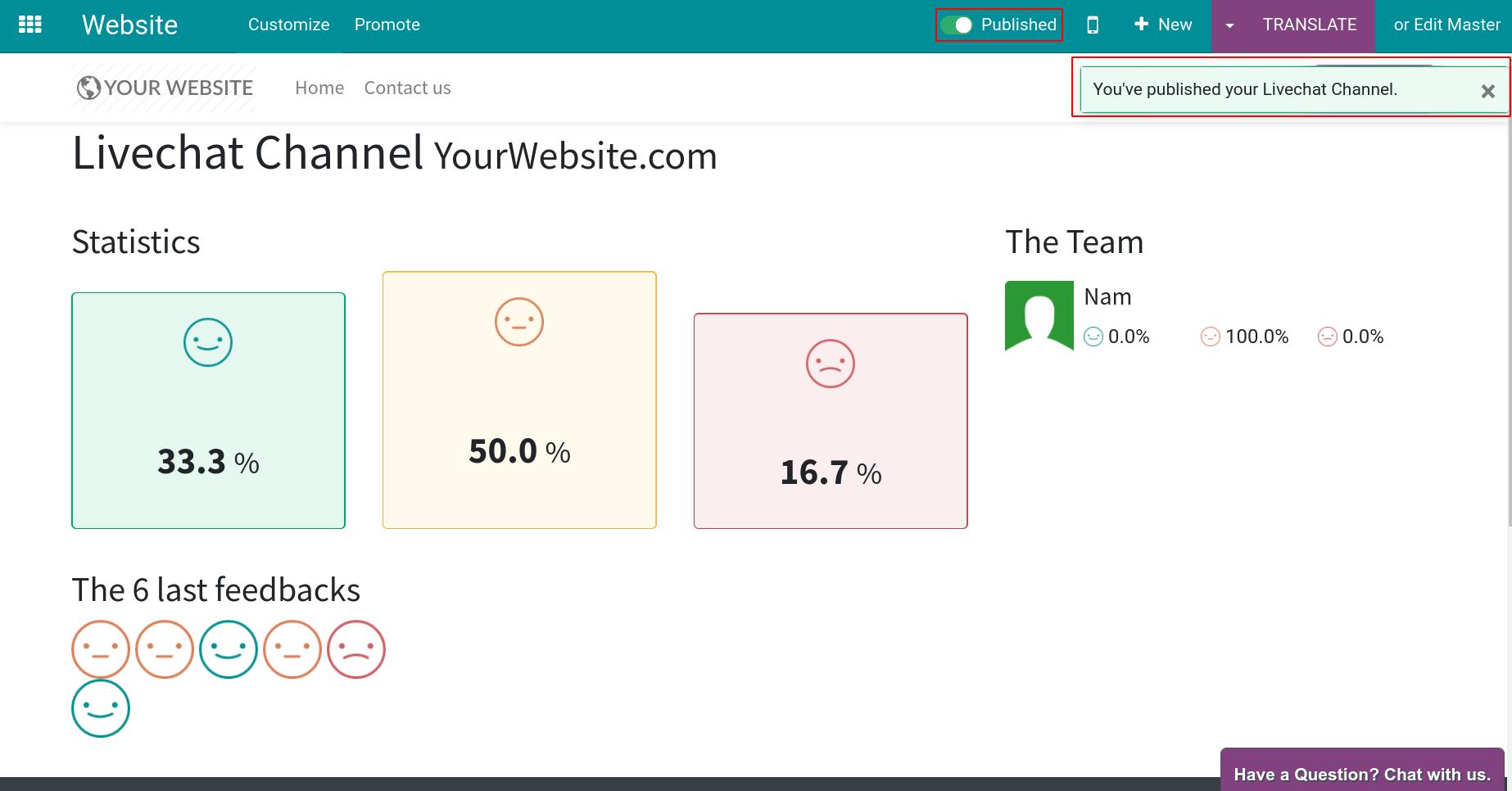 The live chat ratings is published