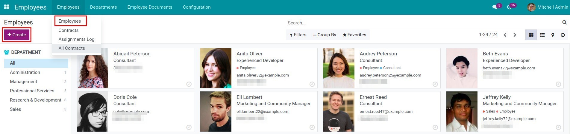 Create employee on the Employees overview