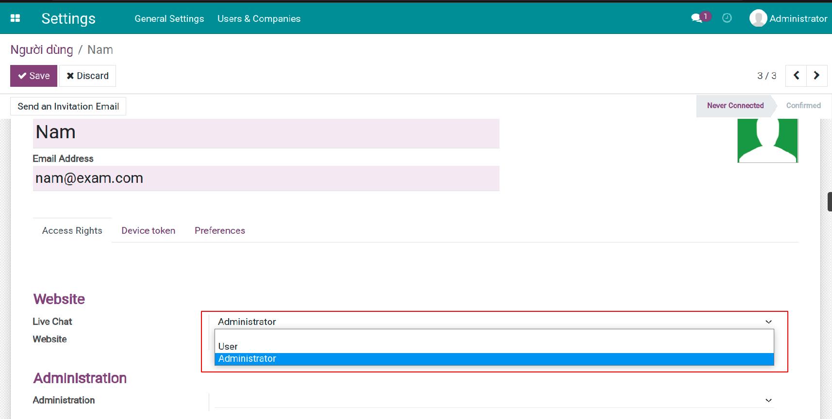 Set up the live chat access rights
