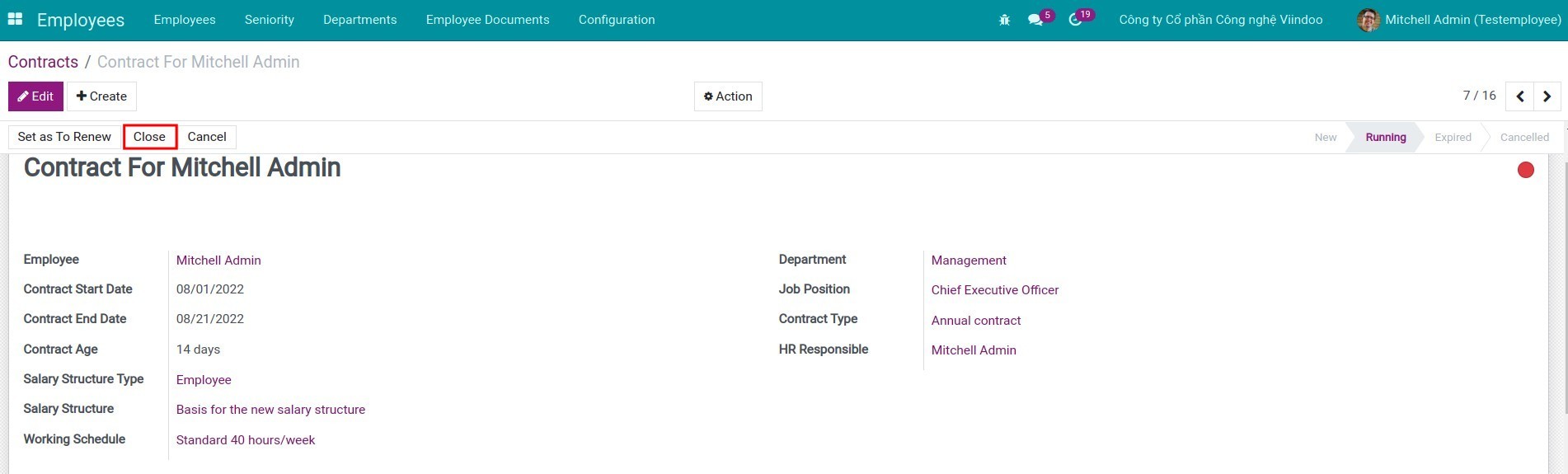 Close Expired contract in Viindoo software