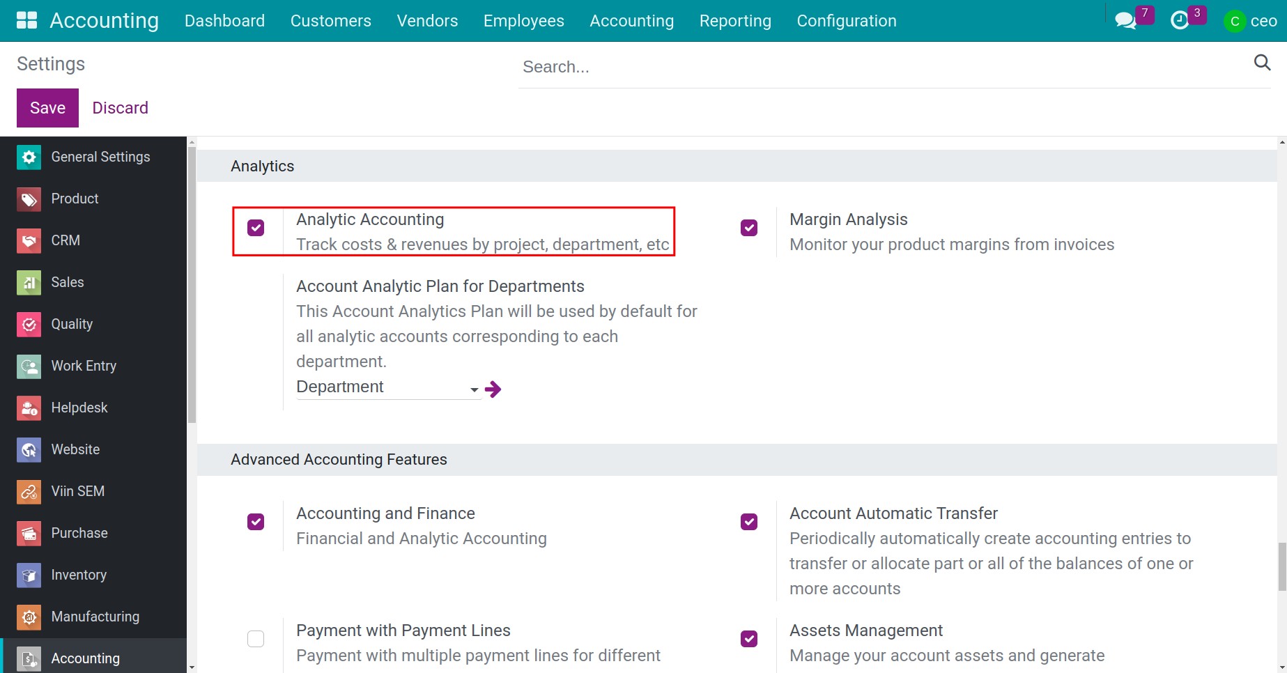 Activate the Profitability feature