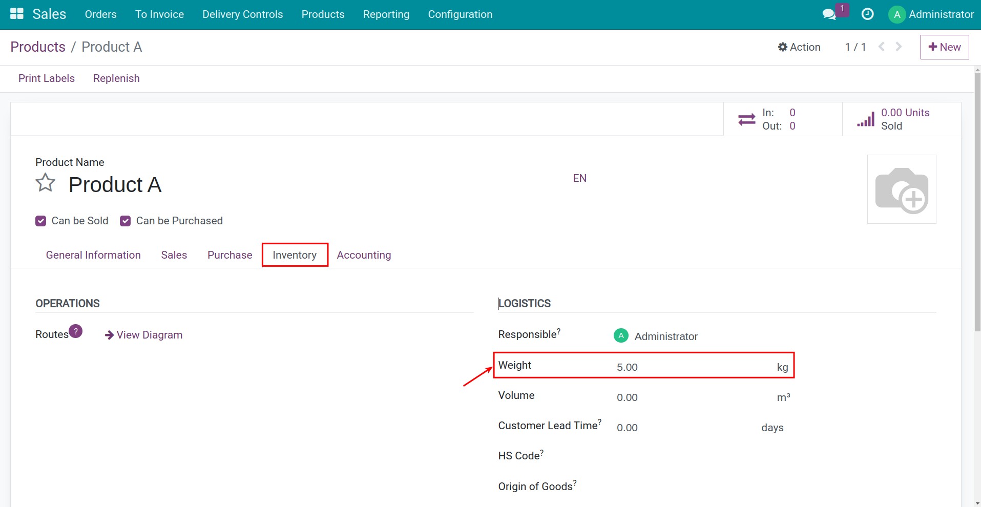 Configure product weight