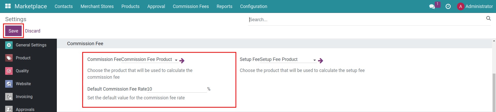 Commission fee settings