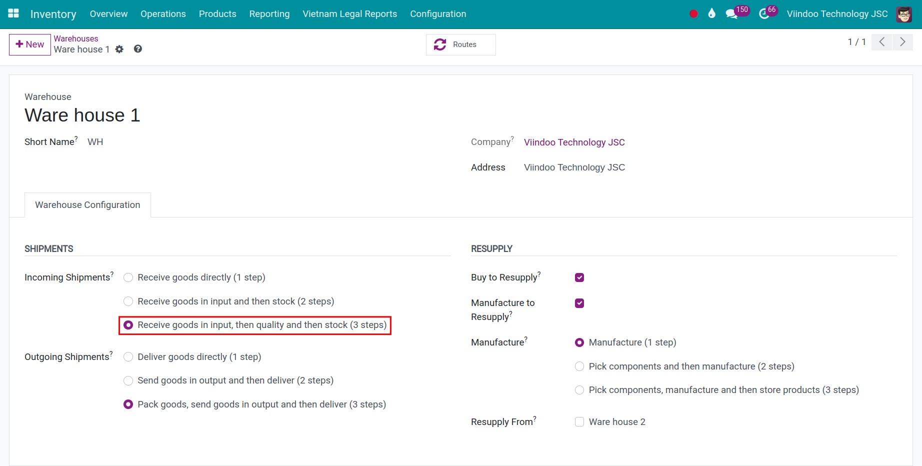 Receipt with Three step activation Inventory Viindoo