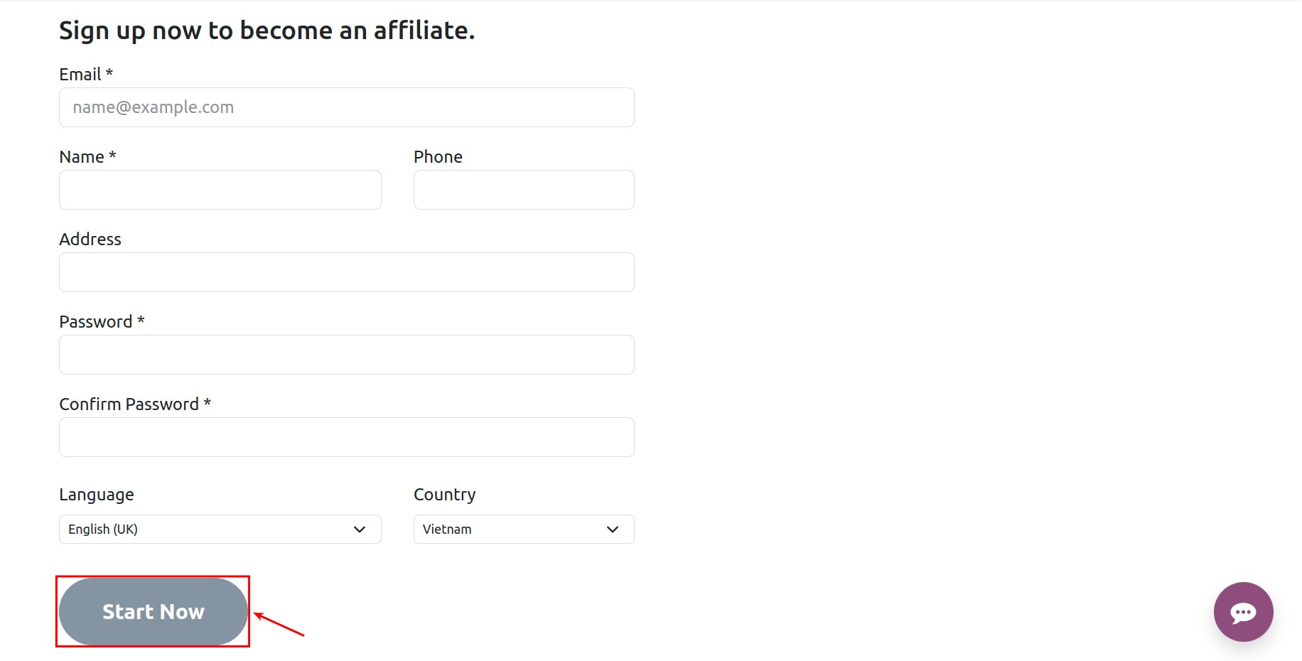 Sign up for an affiliate account