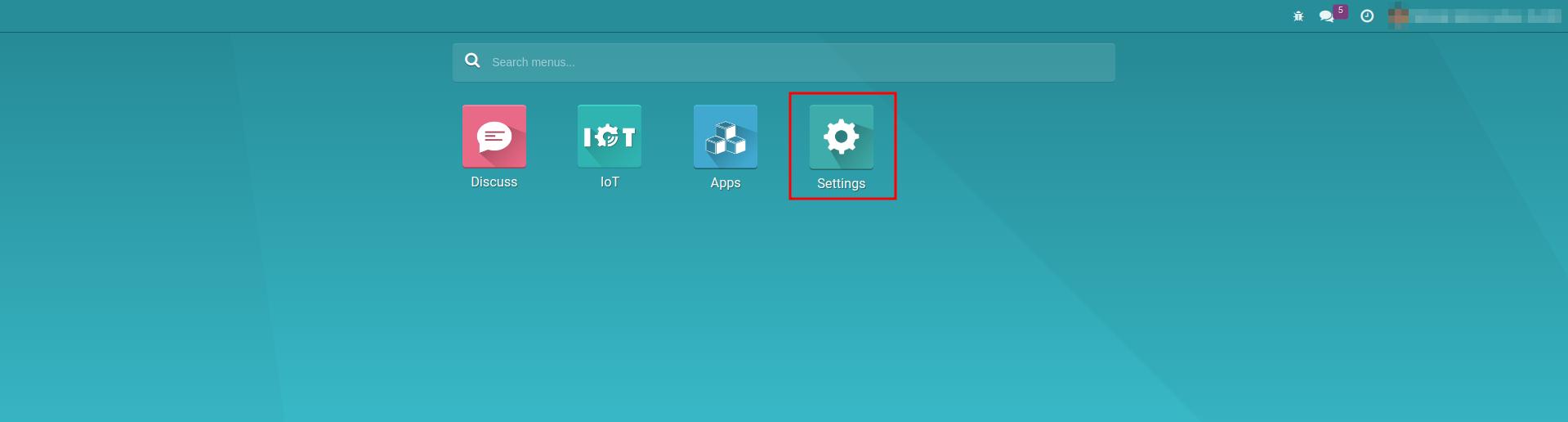 Settings module in the main view