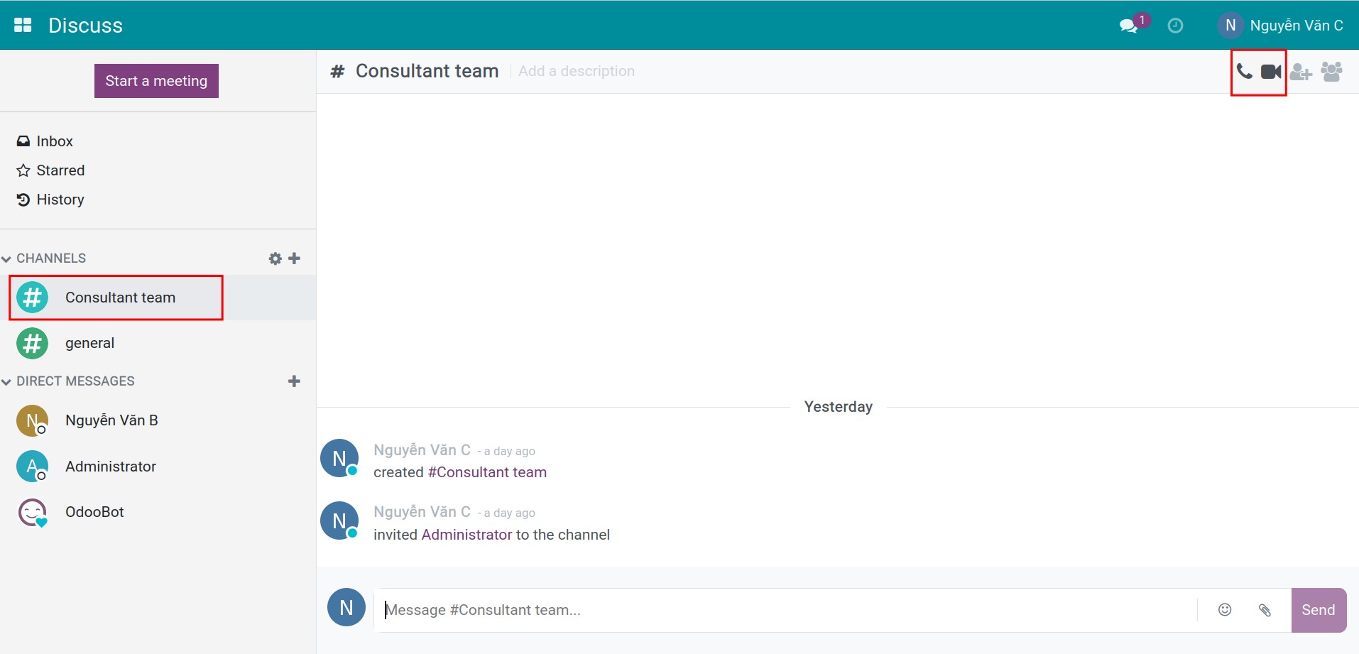 Create a meeting from a discuss channel