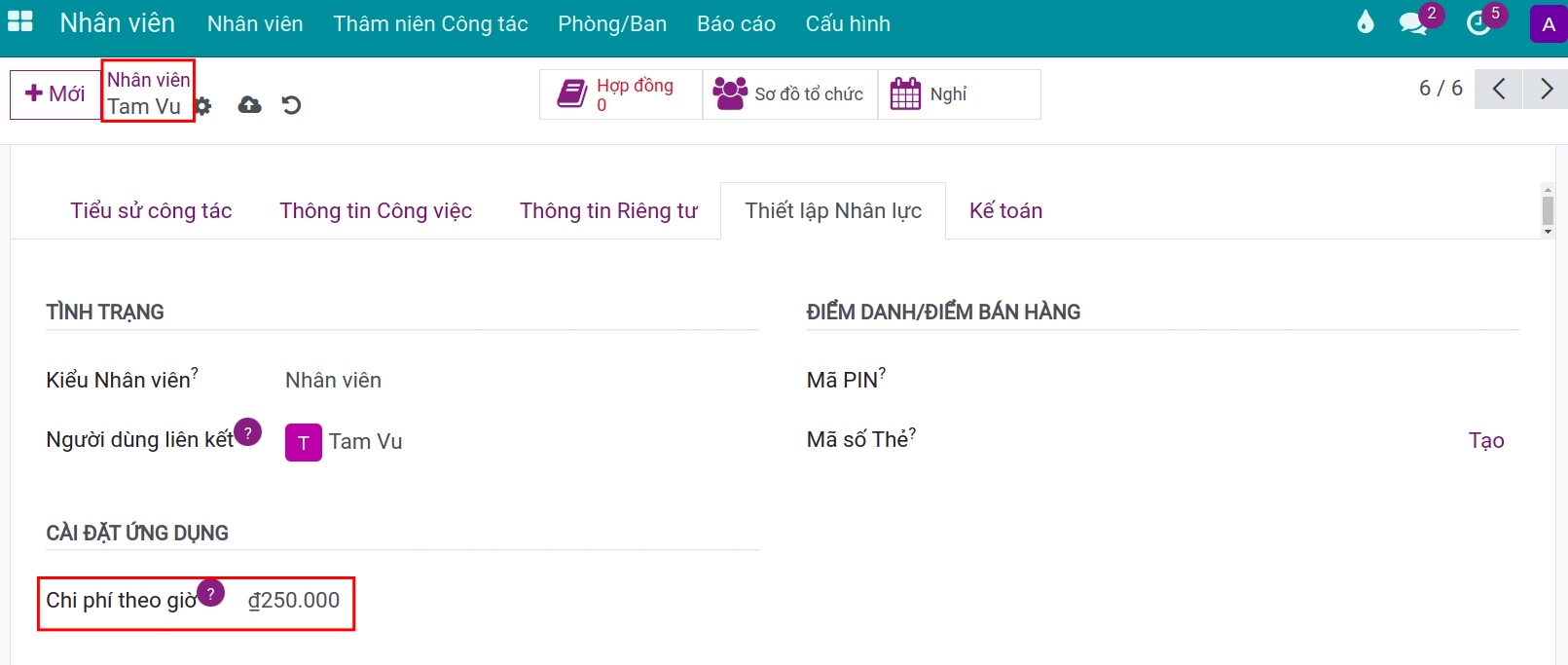 Thiết lập nhân viên trong Viindoo