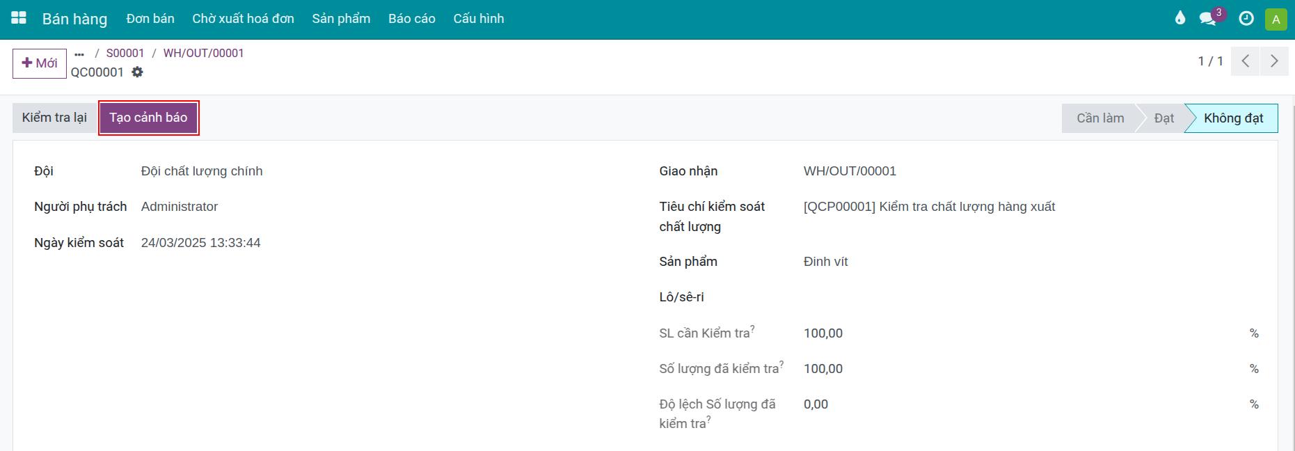 Tạo Cảnh báo Chất lượng