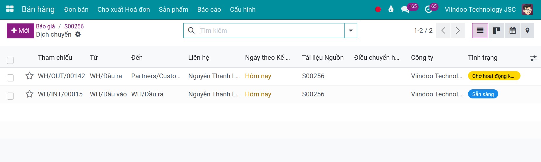 phiếu giao hàng liên kết tới đơn bán