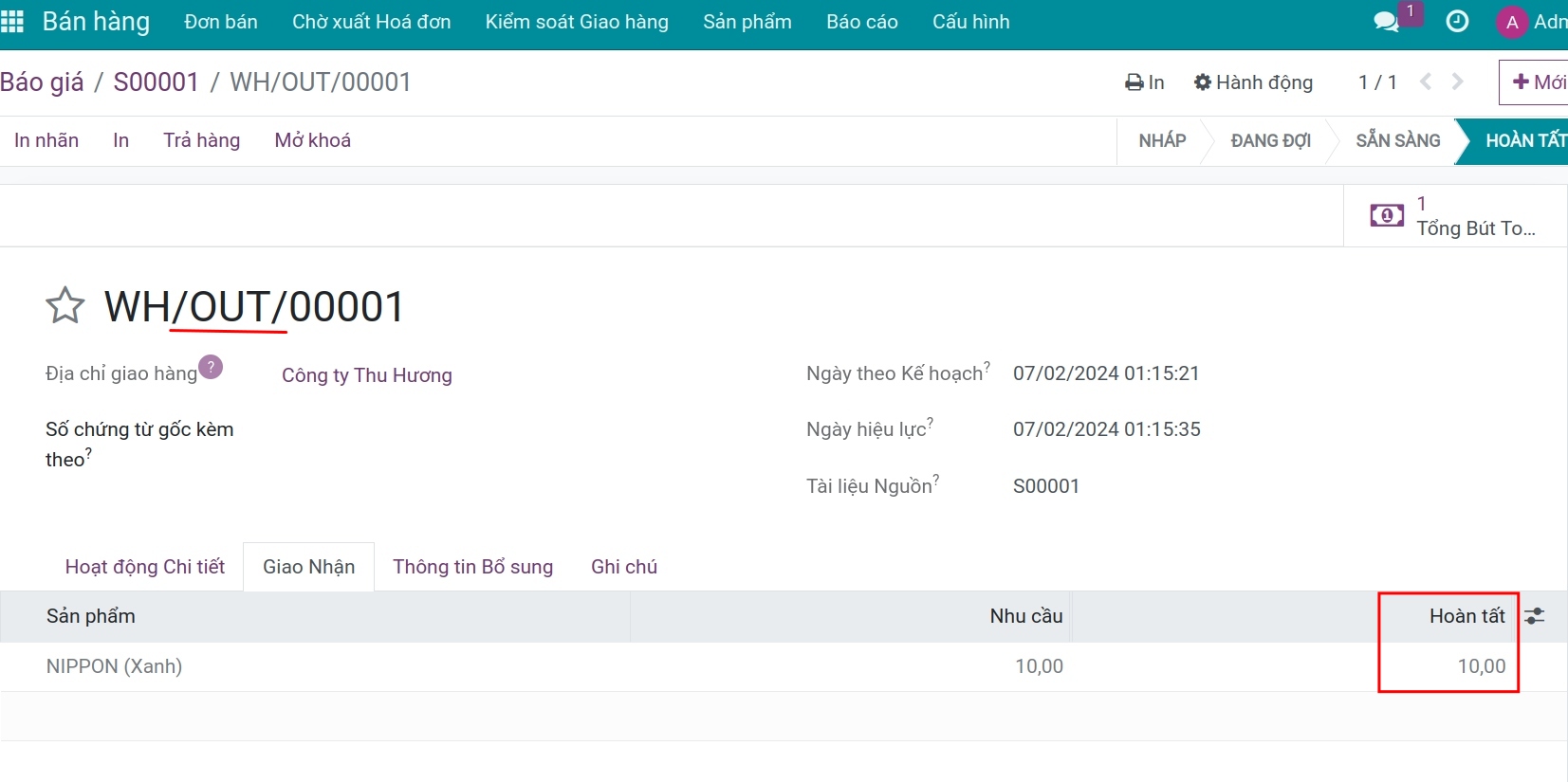 Xuất kho sản phẩm trước khi ghi nhận chi phí về kho - Viindoo Accounting