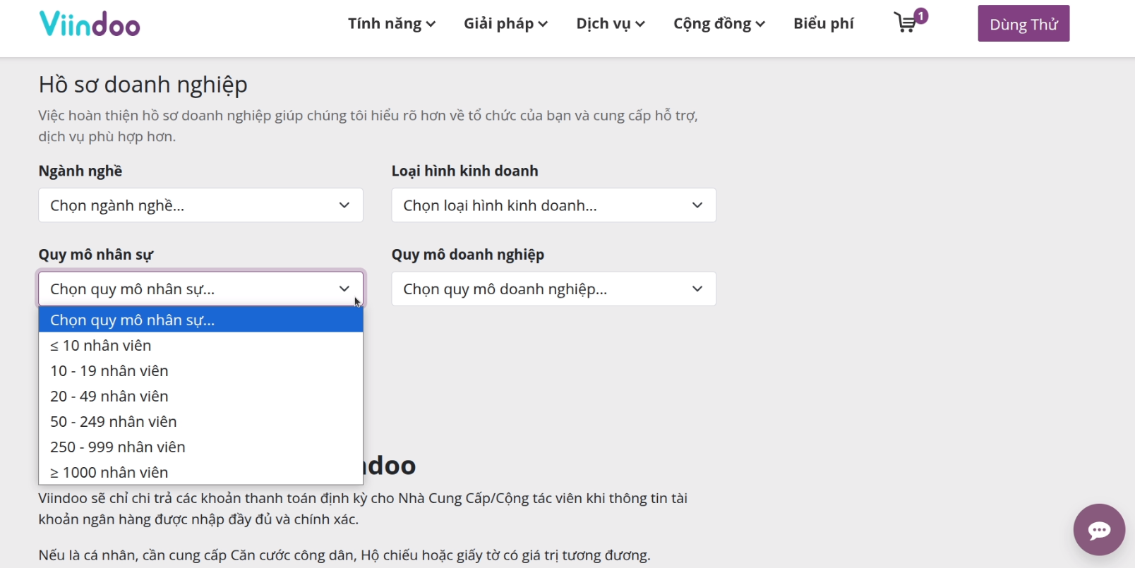 Quy mô nhân sự - Viindoo Portal
